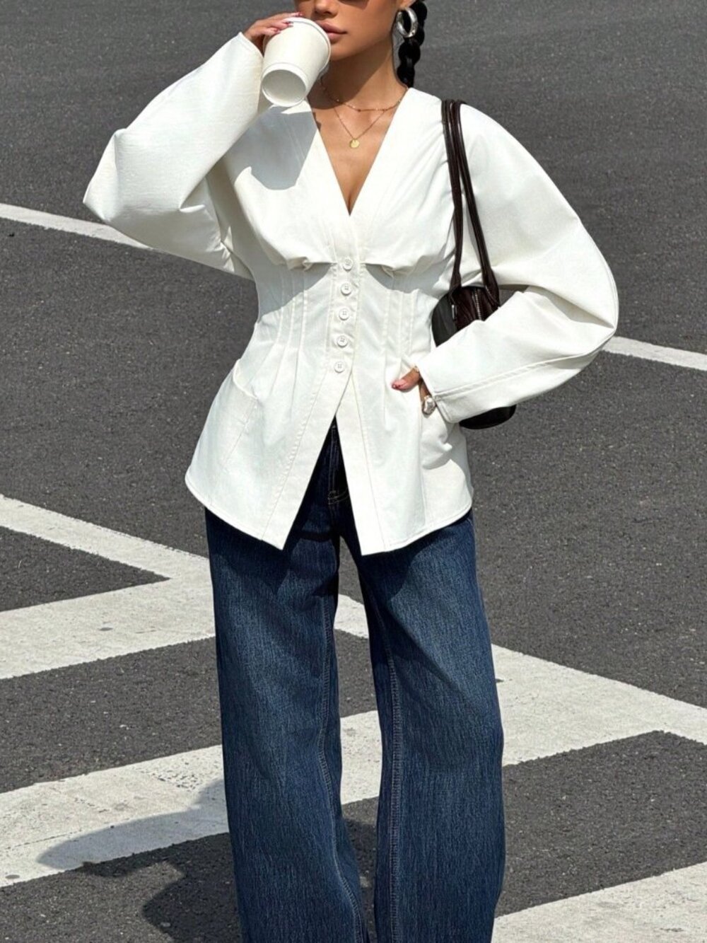 White Casual Women's Elegant Woven Blazer